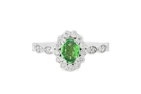 0.61 Oval Green Garnet Diamond Ring 0.39 CT TW 14K White Gold GRGR001