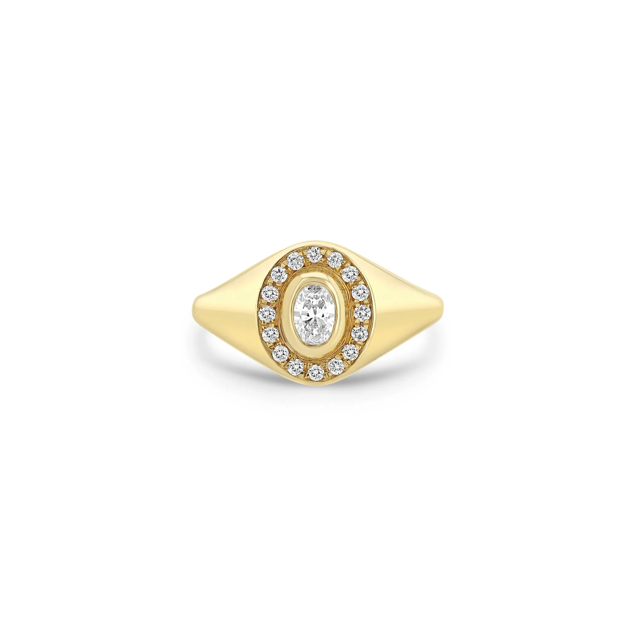 14k Oval Diamond Halo Signet Ring