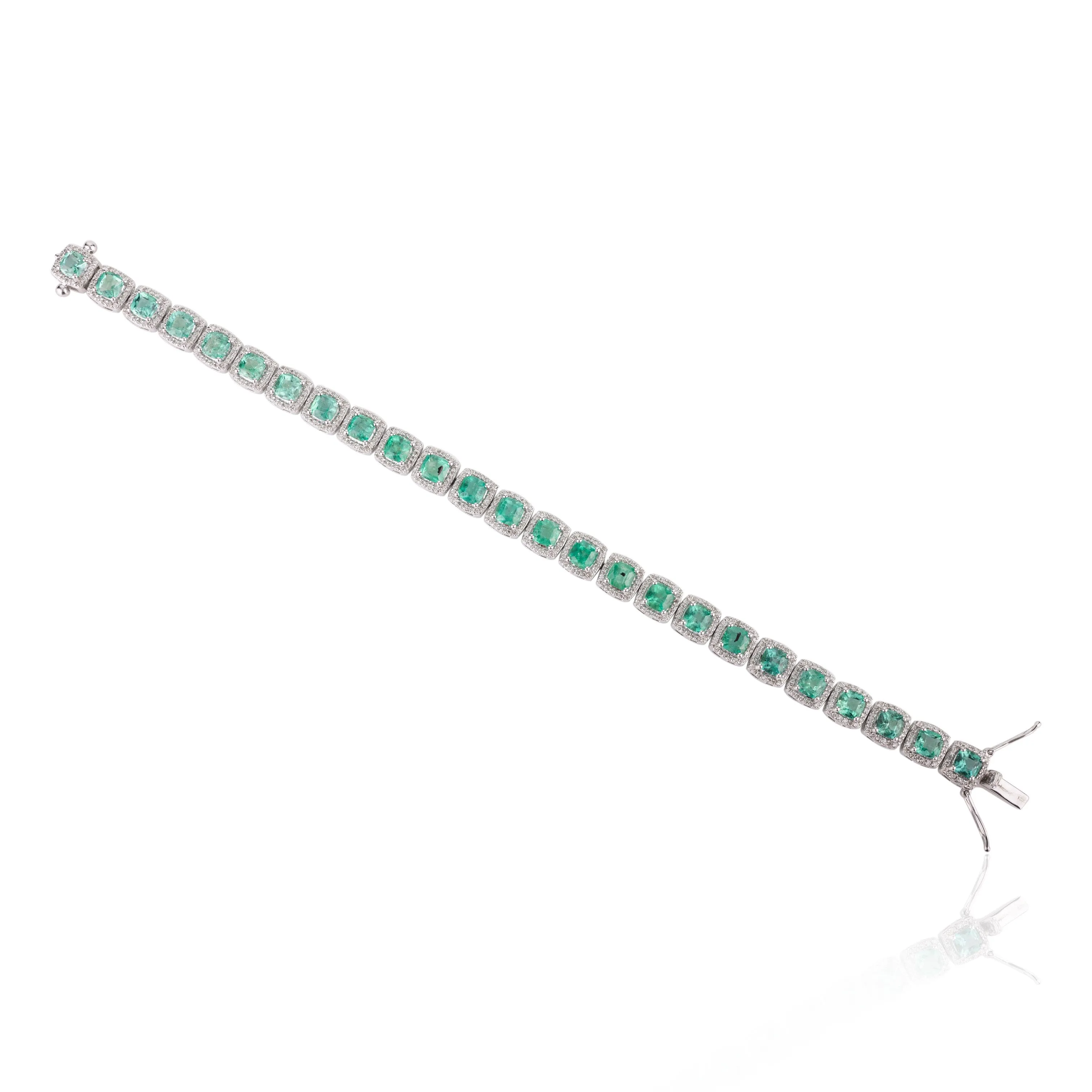 18K Gold Emerald Halo Diamond Tennis Bracelet