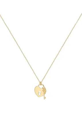 9 Carat Gold Heart and Padlock Charm Necklace, Gold