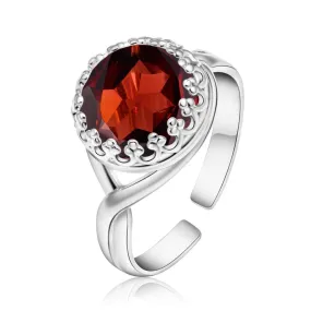 925 Sterling Silver Round Red Garnet 10mm Ring