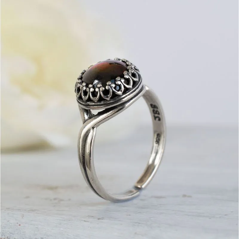 925 Sterling Silver Round Red Garnet 10mm Ring