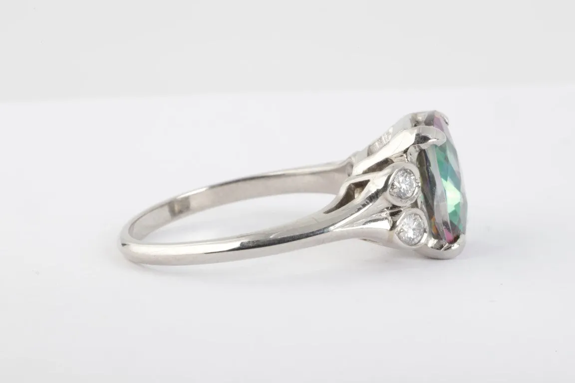 950 Platinum 0.16ctw Diamond & 3.16ctw Mystic Topaz Ring Size 6.5 (3.30g.)