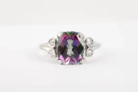 950 Platinum 0.16ctw Diamond & 3.16ctw Mystic Topaz Ring Size 6.5 (3.30g.)