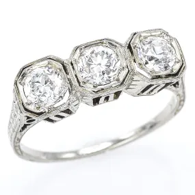 Antique 18K White Gold 0.75 TCW Old Euro Cut Diamond Band Ring