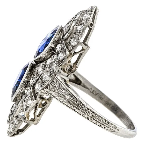 Art Deco Sapphire & Diamond Dinner Ring