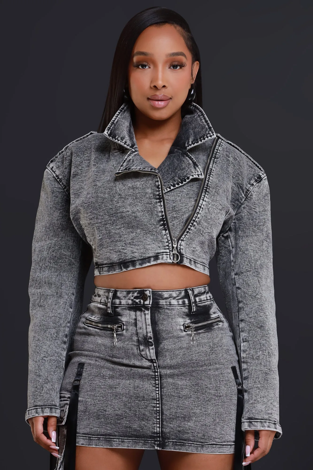 Back For Good Cropped Denim Jacket - Black