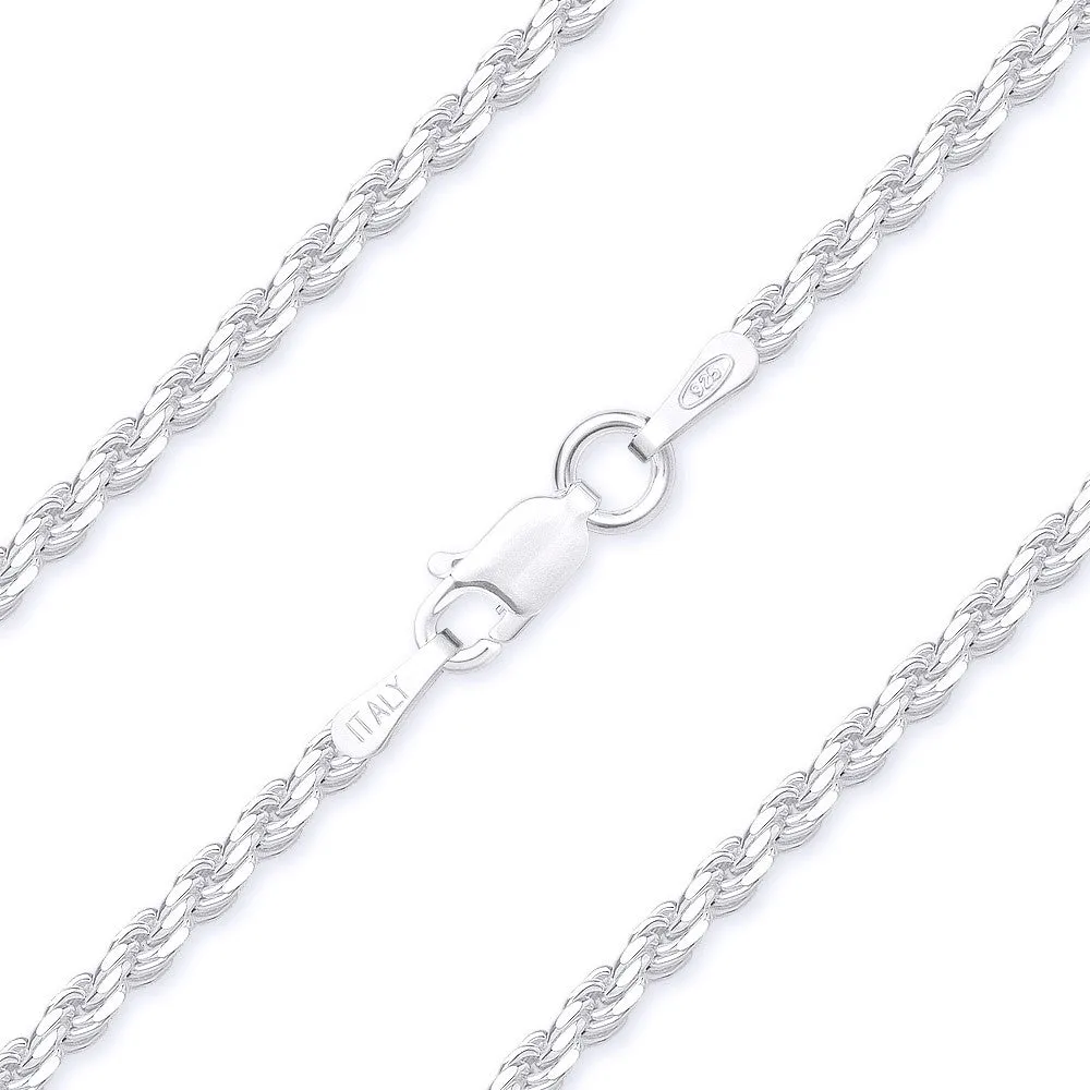 Better Jewelry 1.6mm Rope Diamond cut Chain Necklace .925 Sterling Silver