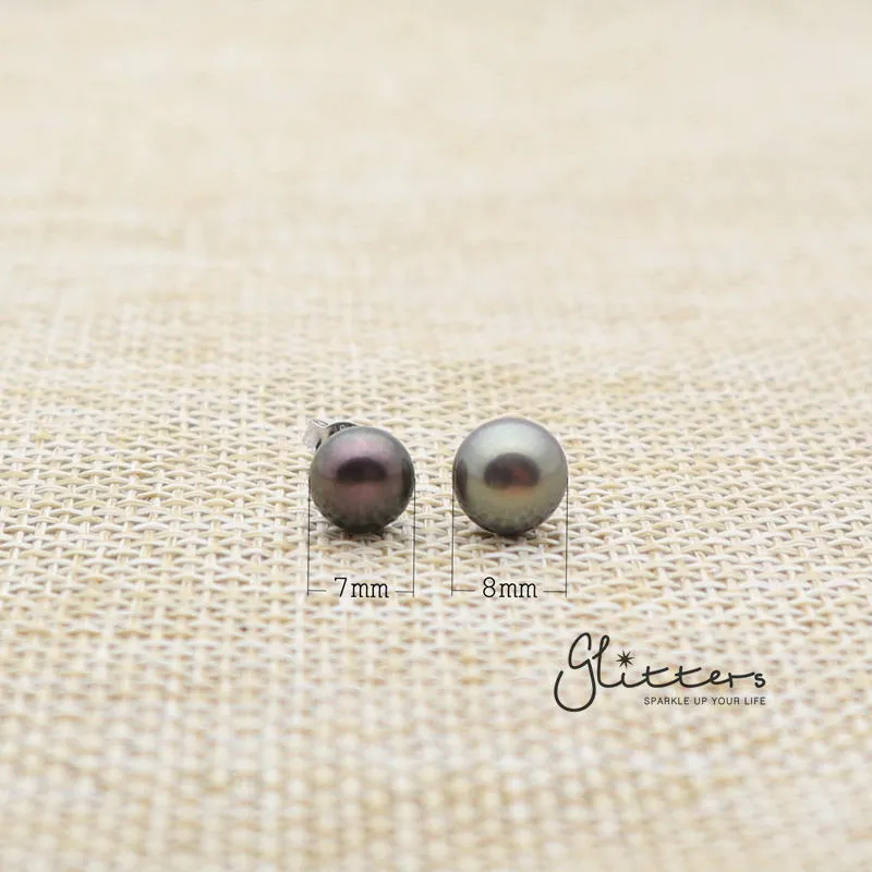 Black Cultured Freshwater Pearl with Sterling Silver Post Women's Stud Earrings - 7mm | 8mm