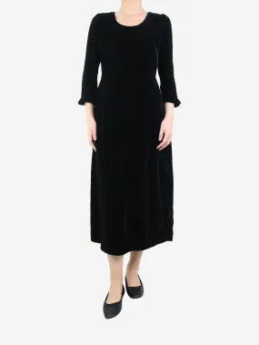 Black velvet midi dress - size UK 12