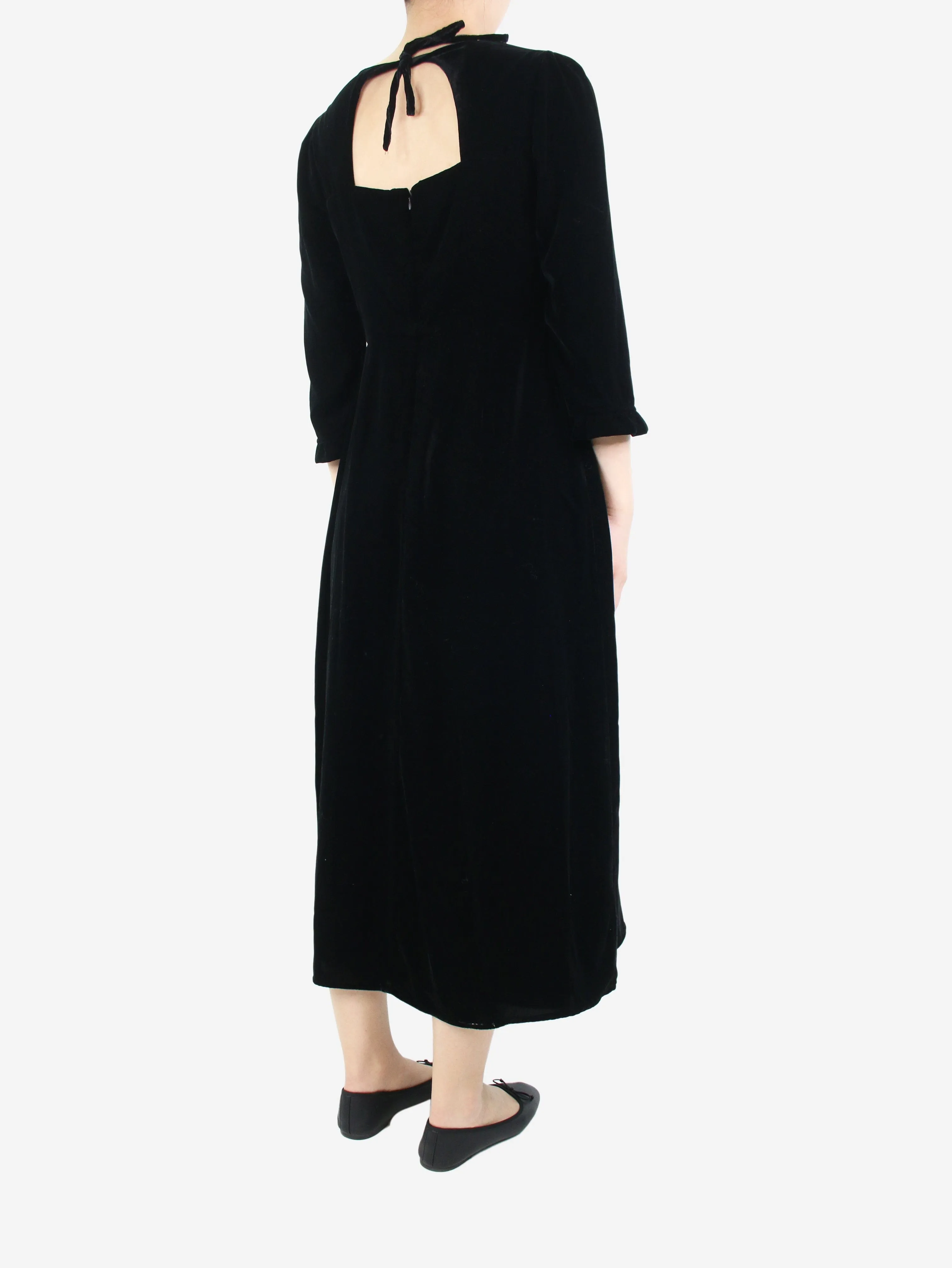 Black velvet midi dress - size UK 12