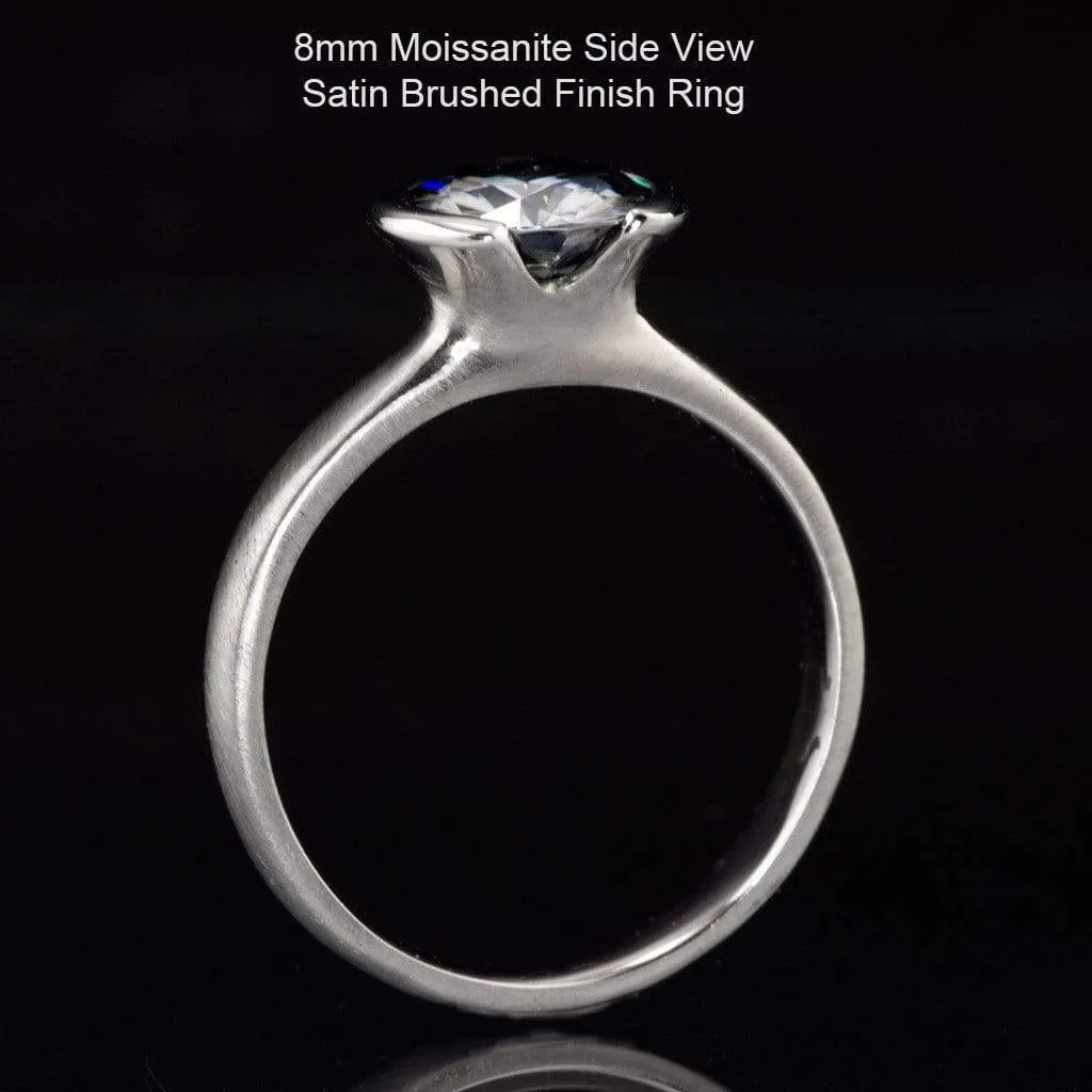 Brilliant Cut Round Moissanite Half Bezel Solitaire Engagement Ring