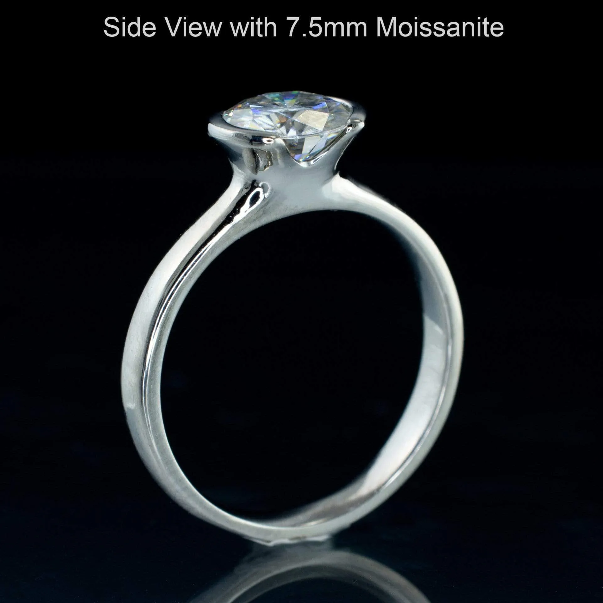 Brilliant Cut Round Moissanite Half Bezel Solitaire Engagement Ring