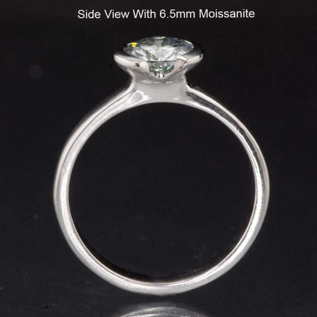 Brilliant Cut Round Moissanite Half Bezel Solitaire Engagement Ring