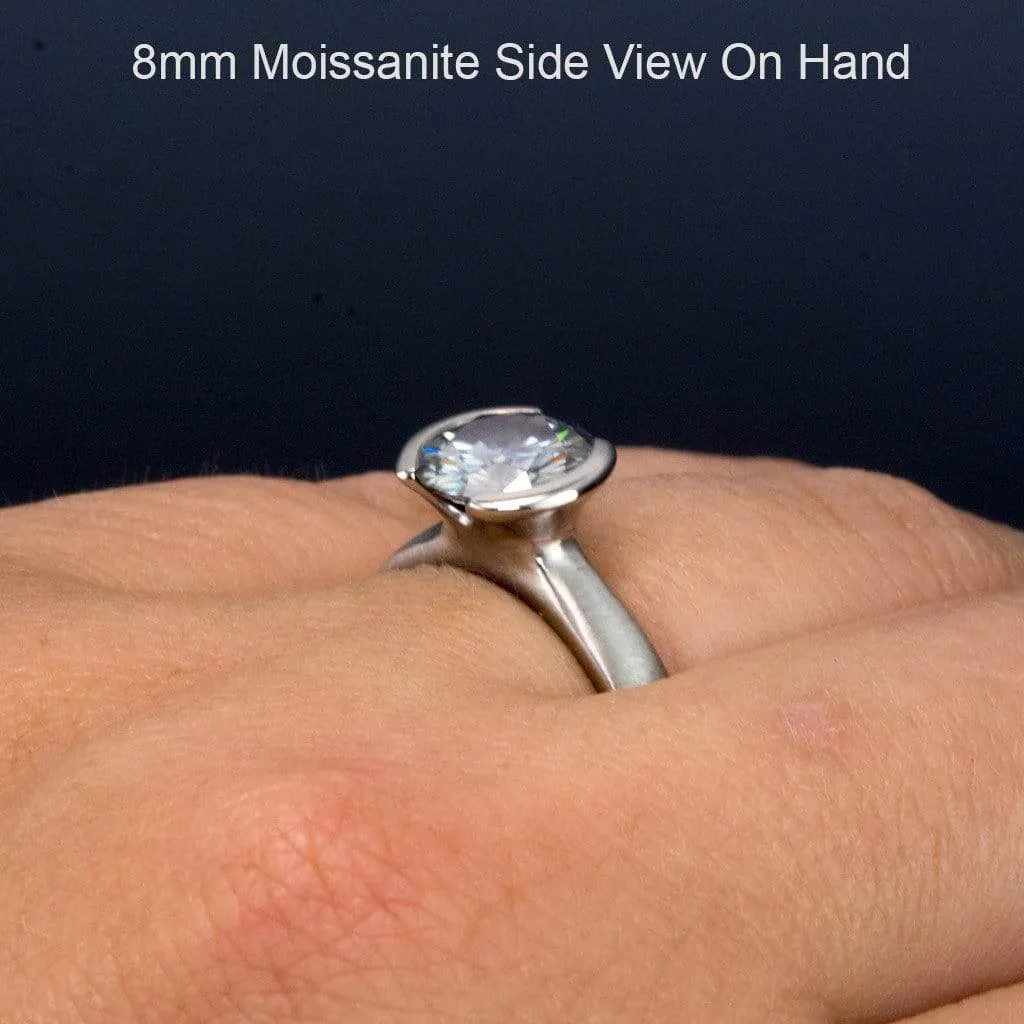 Brilliant Cut Round Moissanite Half Bezel Solitaire Engagement Ring