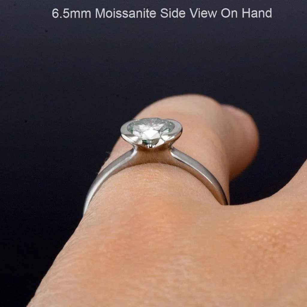 Brilliant Cut Round Moissanite Half Bezel Solitaire Engagement Ring