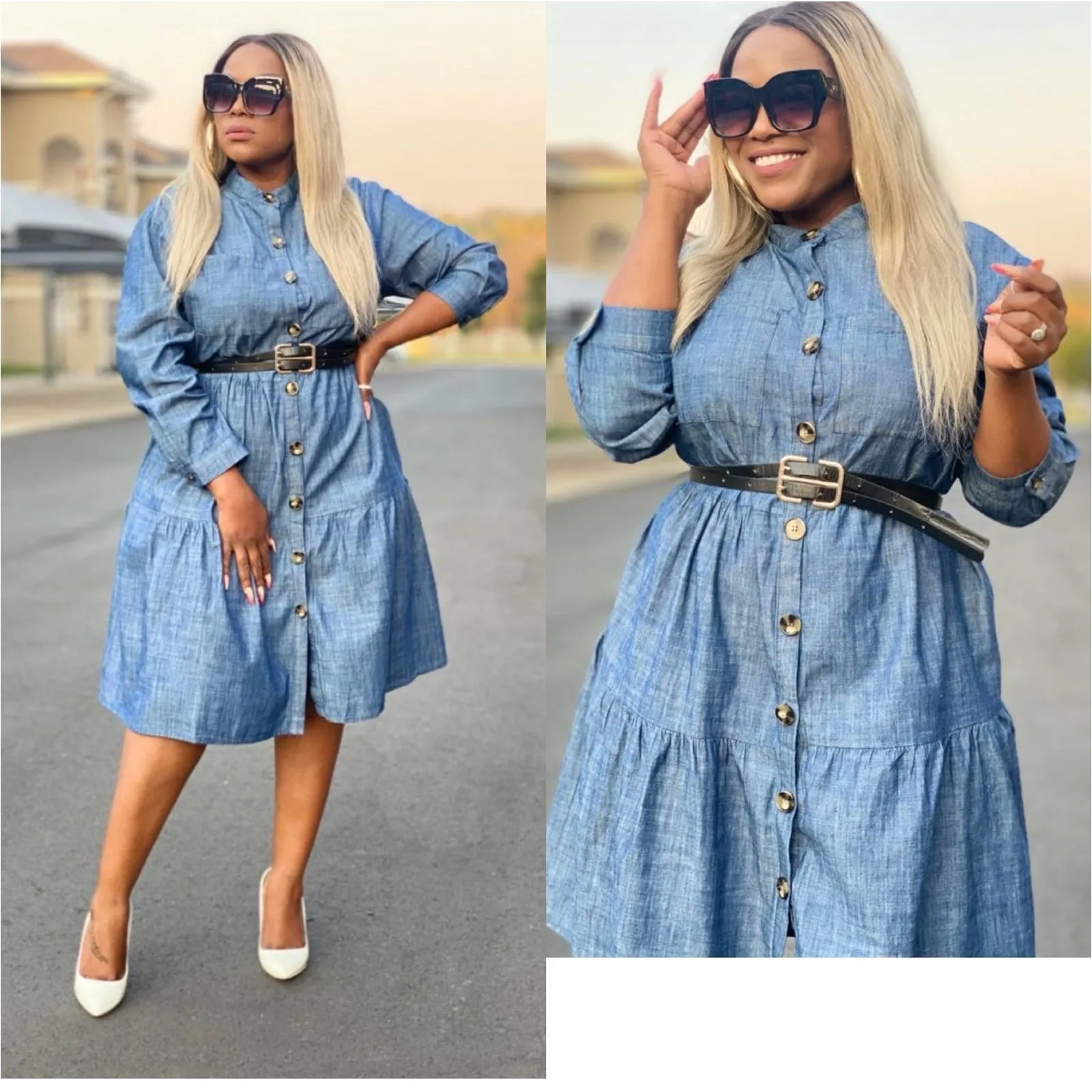 Button detailed Denim Dress