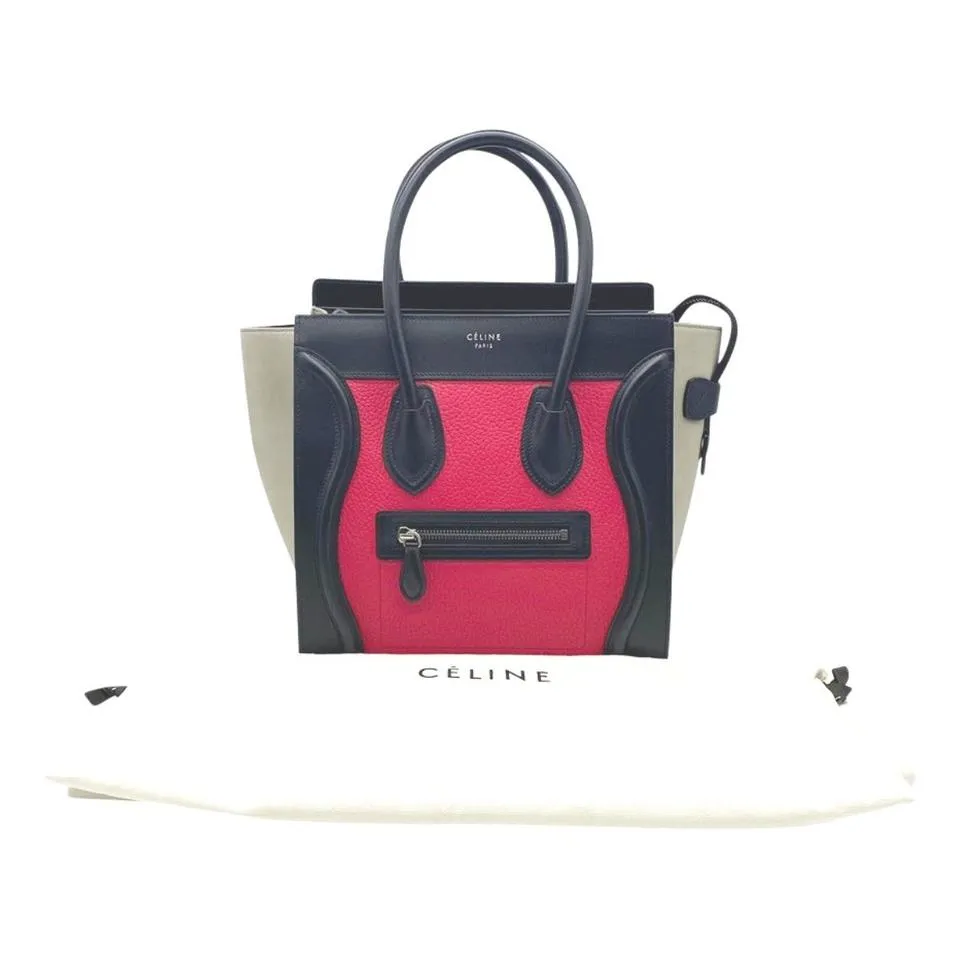 Celine Luggage Grained Calfskin Tri-color Micro Multicolor Black Leather Tote