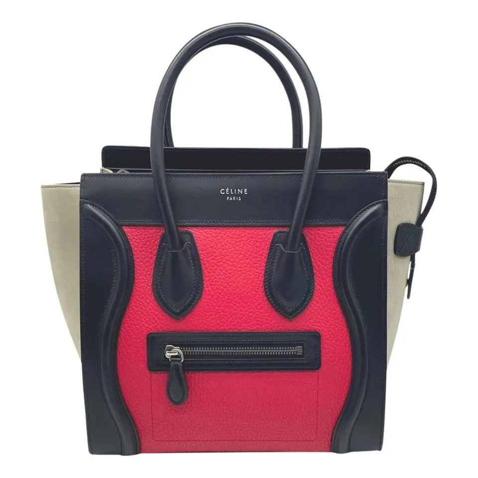 Celine Luggage Grained Calfskin Tri-color Micro Multicolor Black Leather Tote