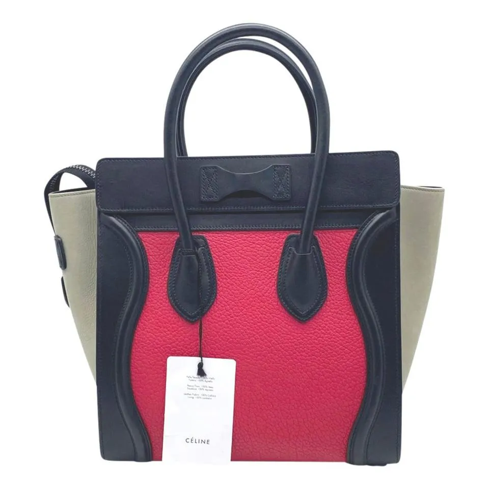 Celine Luggage Grained Calfskin Tri-color Micro Multicolor Black Leather Tote