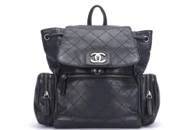 CHANEL BLACK CALFSKIN BACKPACK (2396XXXX), SILVER HARDWARE, WITH CARD, NO HOLOGRAM & DUST COVER