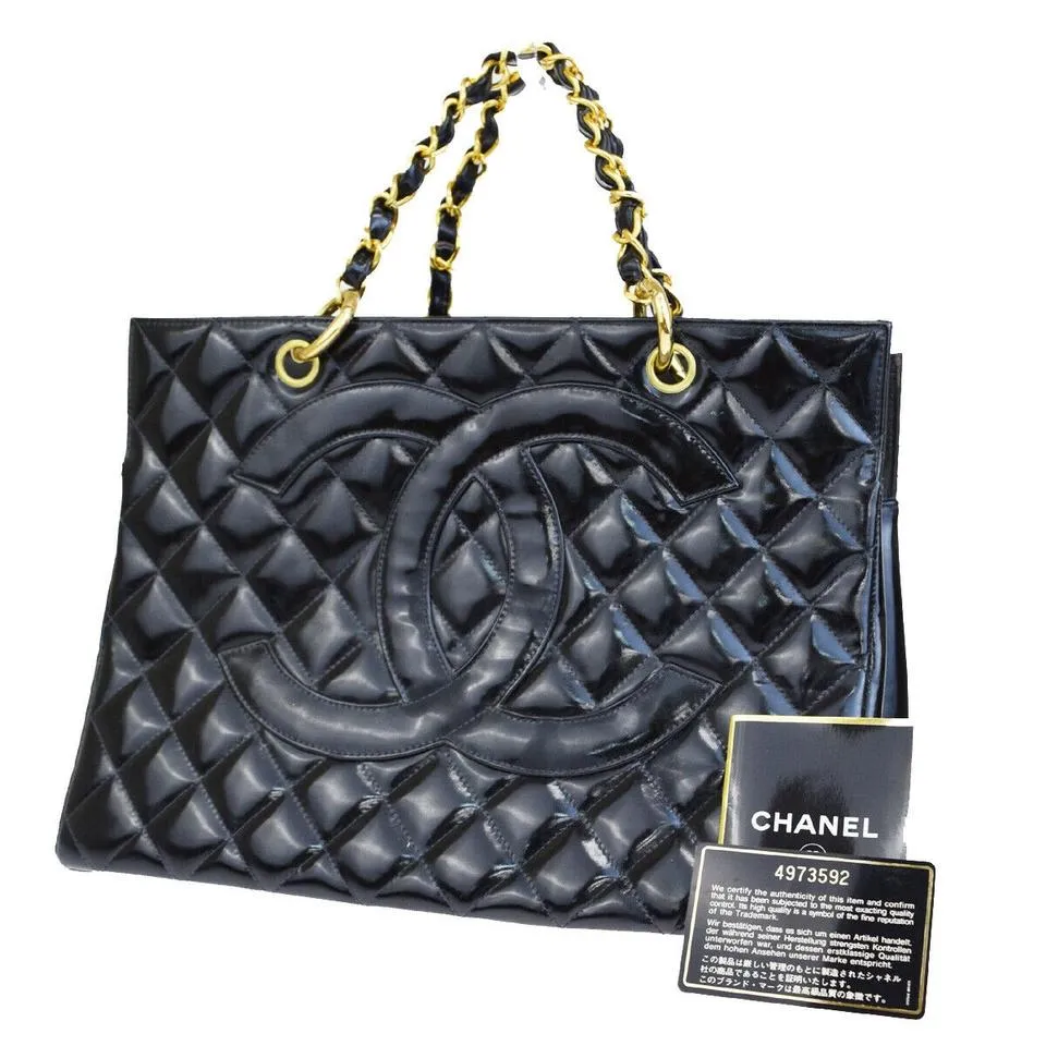 Chanel Grand Shopping Tote GST Black Patent Leather Tote Vintage