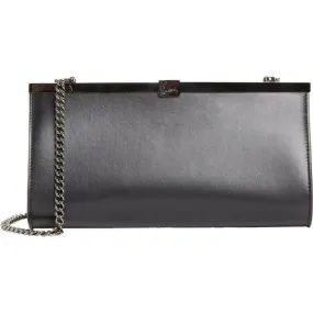 Christian Louboutin Clutch Palmette Calfskin Frame Chain Black Leather Shoulder