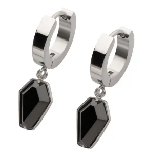 Coffin Black CZ Stainless Steel Hoop Huggie Earrings