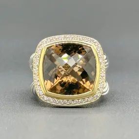 Estate David Yurman SS 18 11.55ct Smoky Quartz & 0.20ctw G-H/VS2-SI1 Diamond Albion Ring