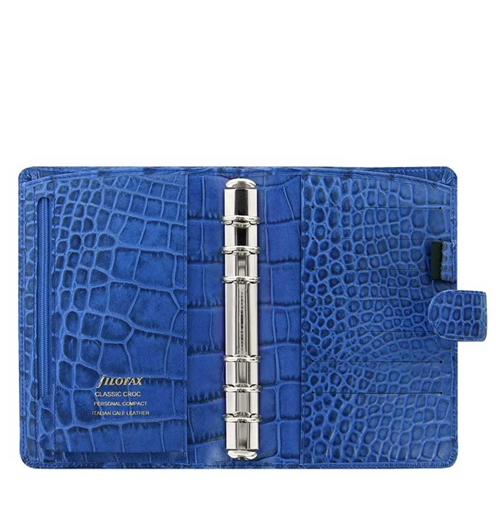 Filofax Classic Croc Print Personal Indigo Leather Organizer Agenda 2024