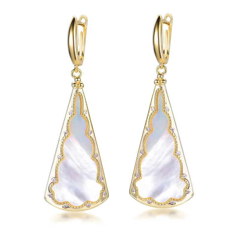 Gold Plated Sterling Silver and Mother of Pearl Drop Earrings