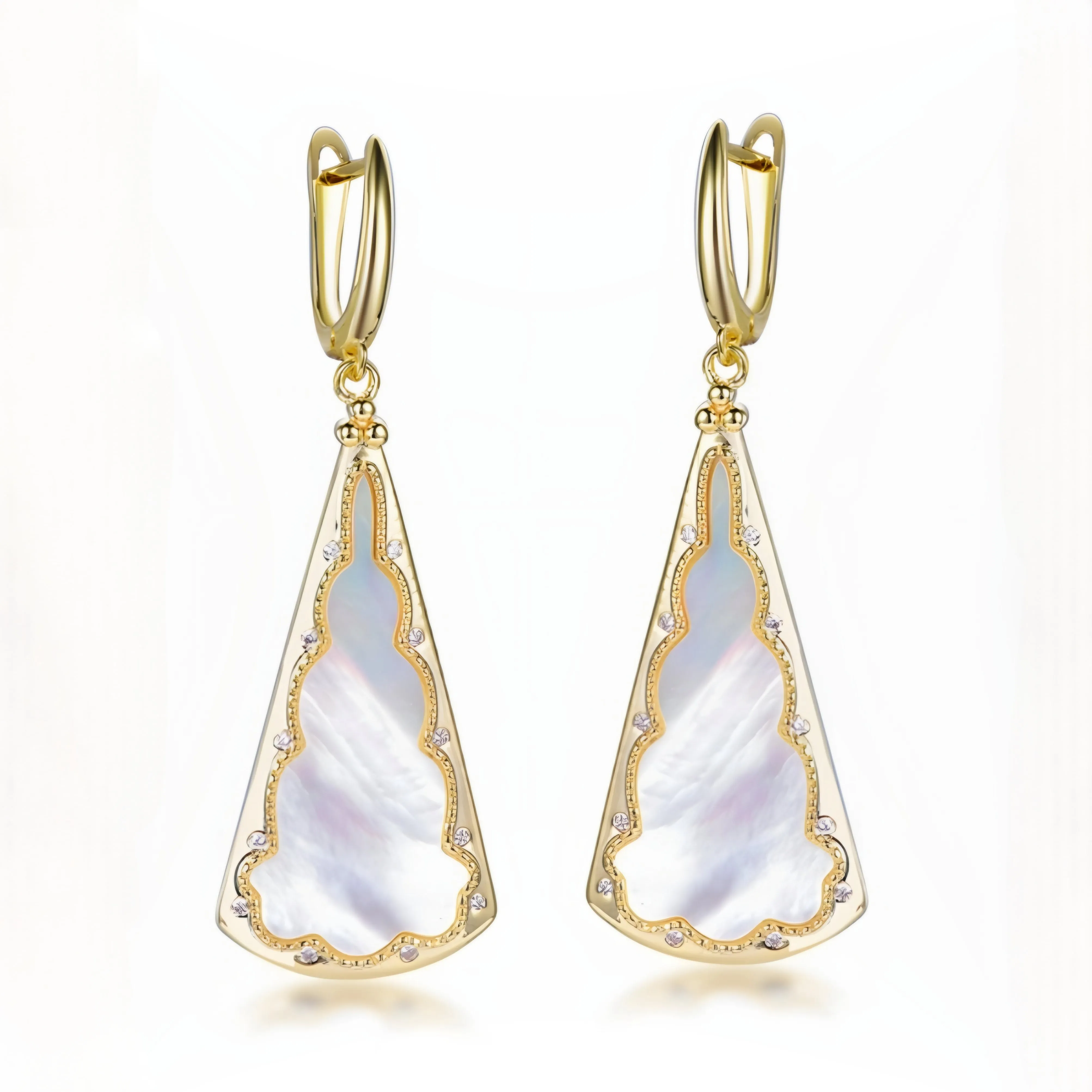 Gold Plated Sterling Silver and Mother of Pearl Drop Earrings