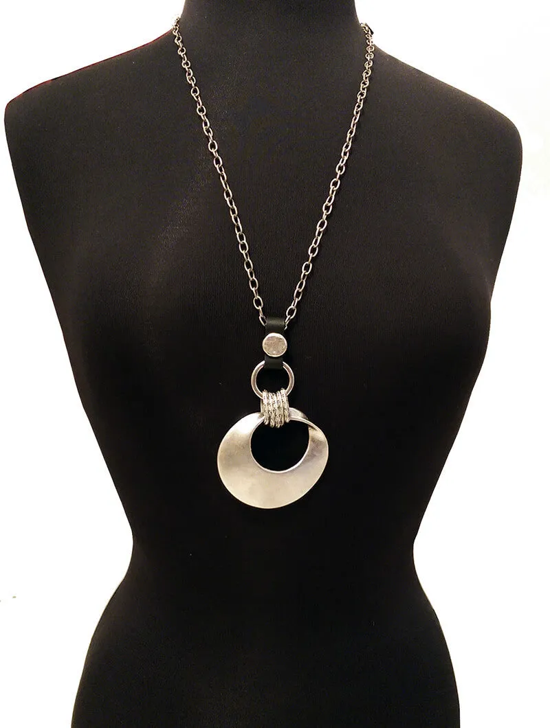 Israeli Large Smooth Round Silver Pendant Anava Necklace