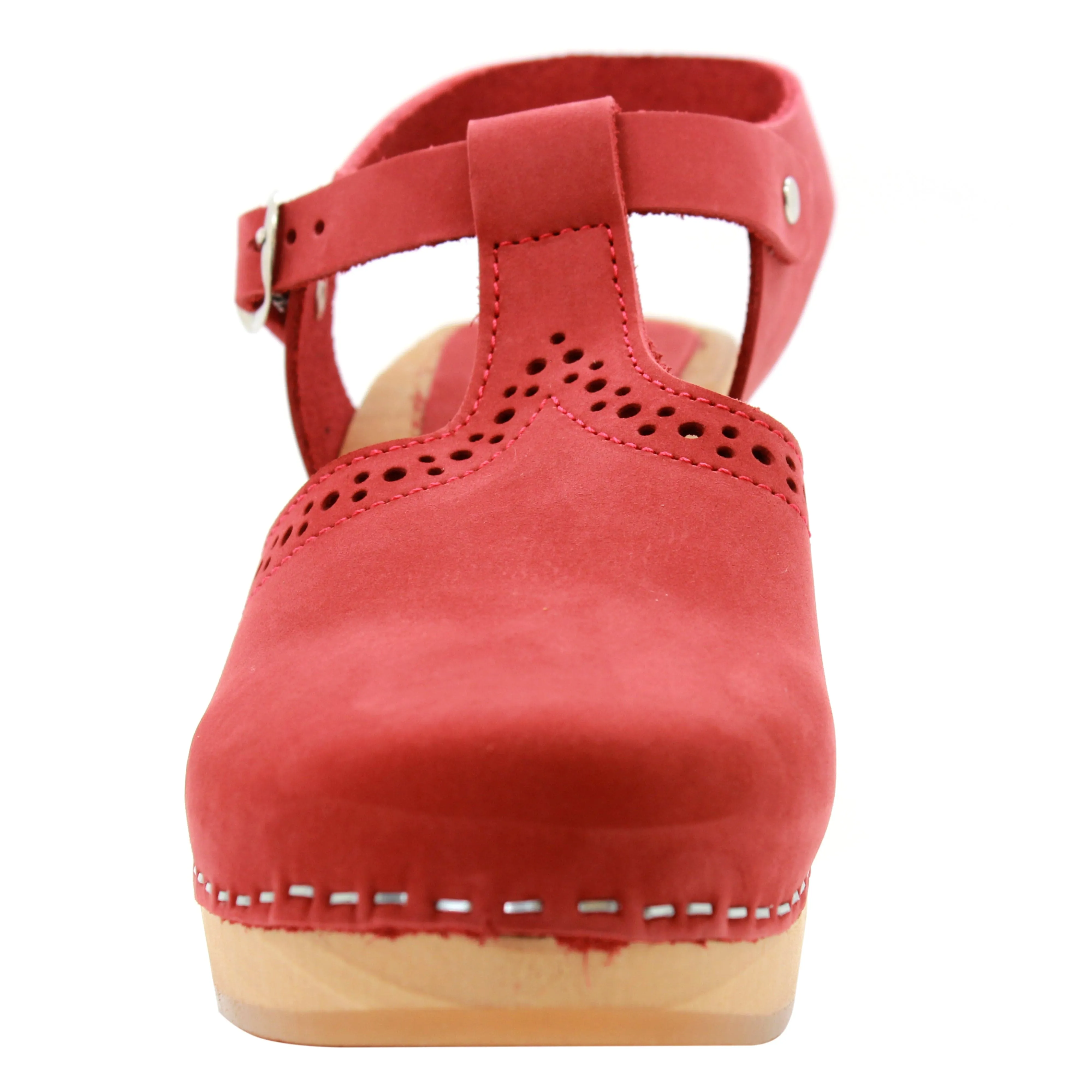 KLÄGN ANNELI Swedish Wooden Clogs in Red Nubuck - CLOSEOUT