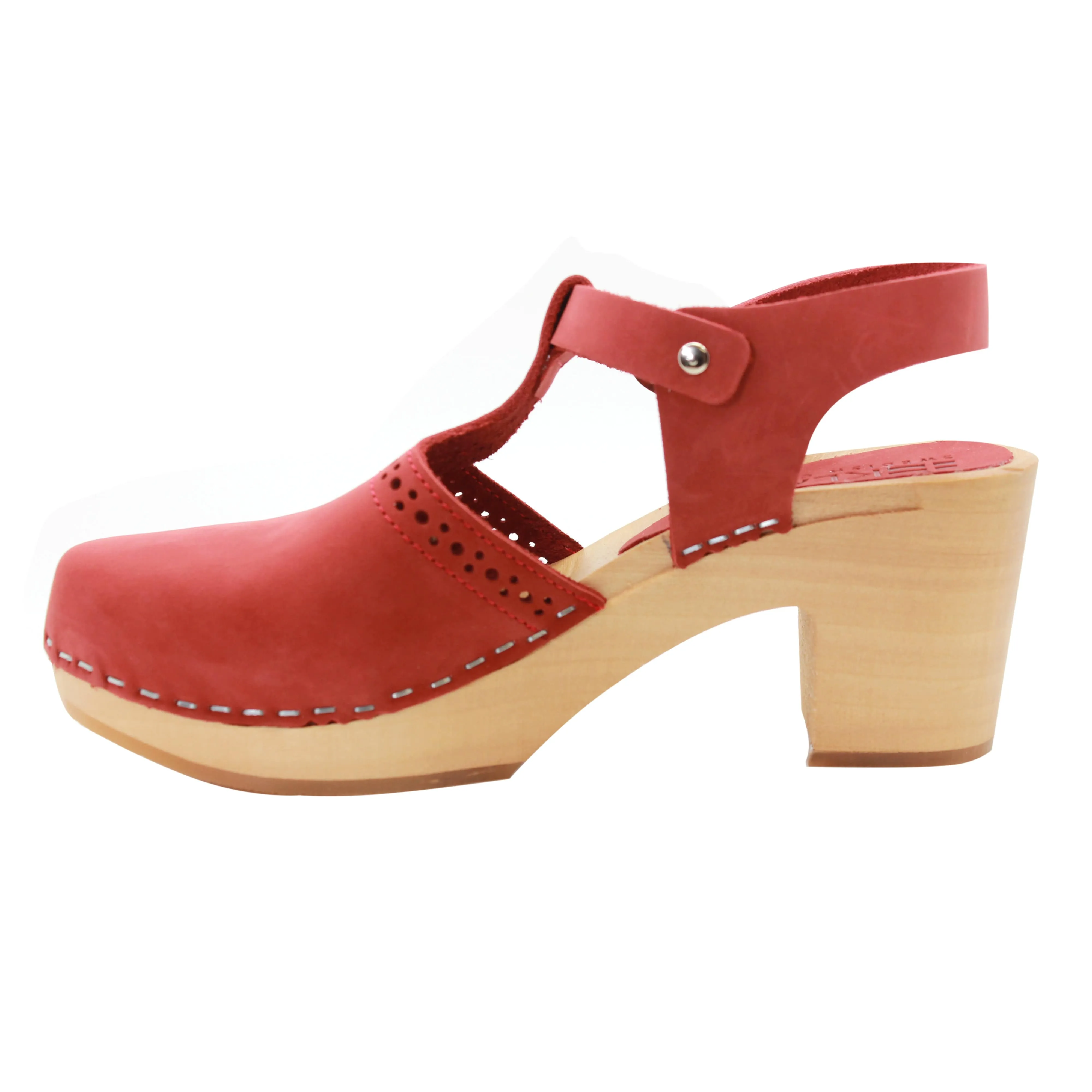 KLÄGN ANNELI Swedish Wooden Clogs in Red Nubuck - CLOSEOUT