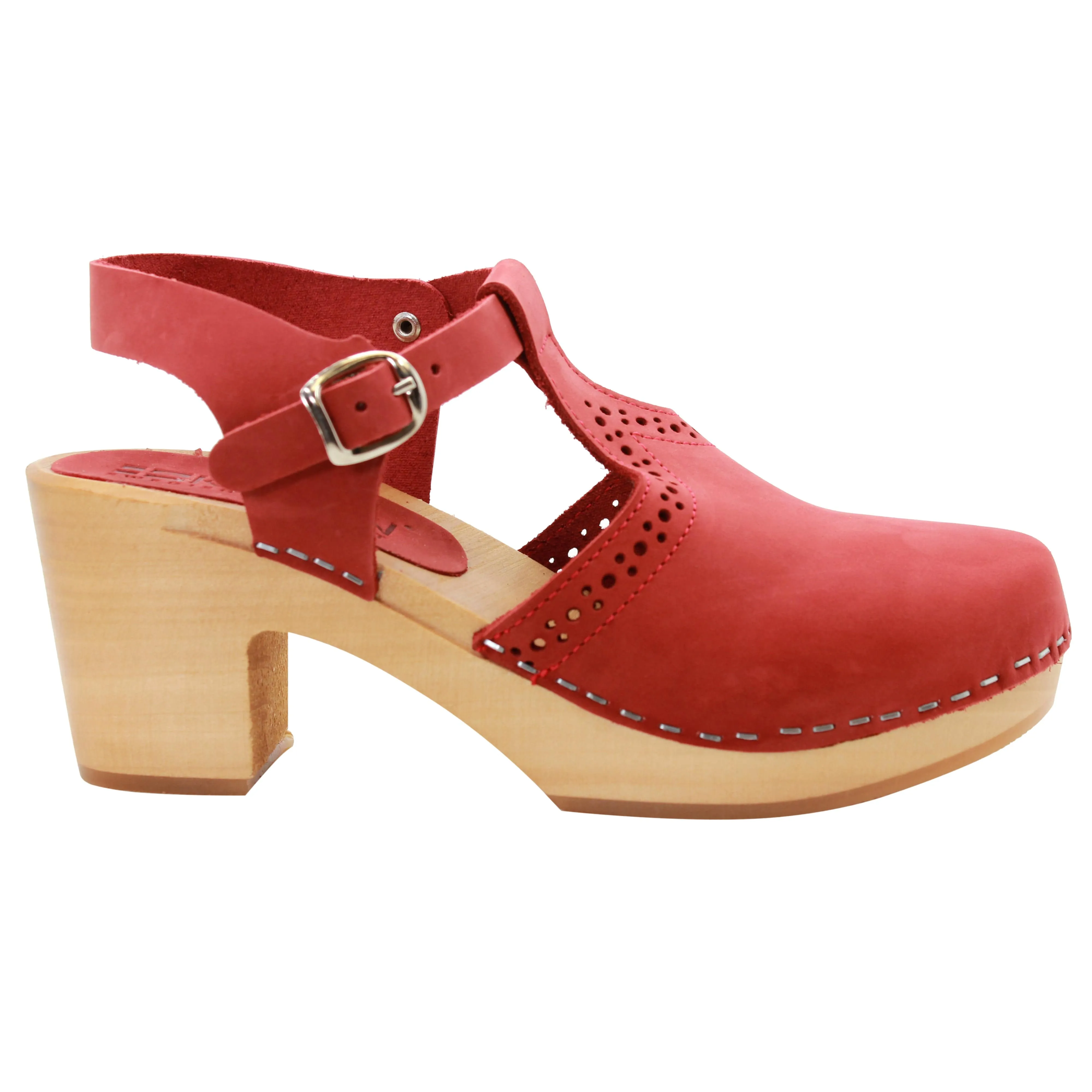 KLÄGN ANNELI Swedish Wooden Clogs in Red Nubuck - CLOSEOUT