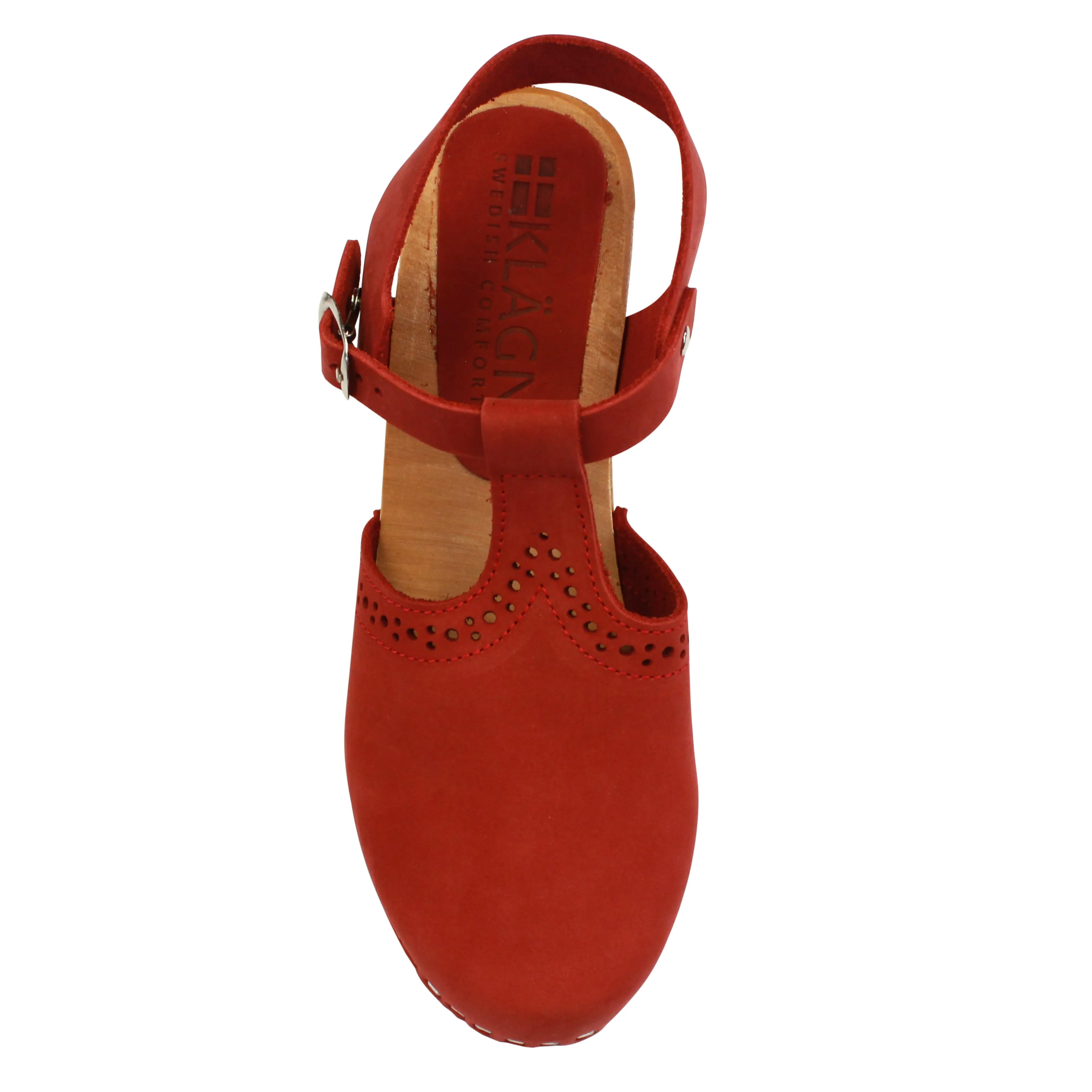 KLÄGN ANNELI Swedish Wooden Clogs in Red Nubuck - CLOSEOUT