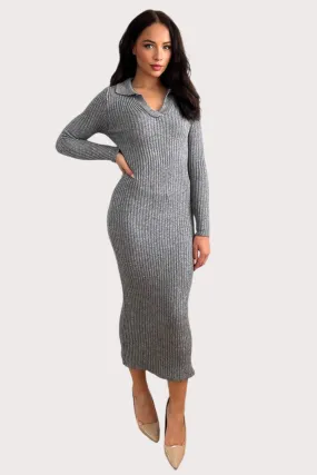 Large Collar Midaxi Knitted Dress