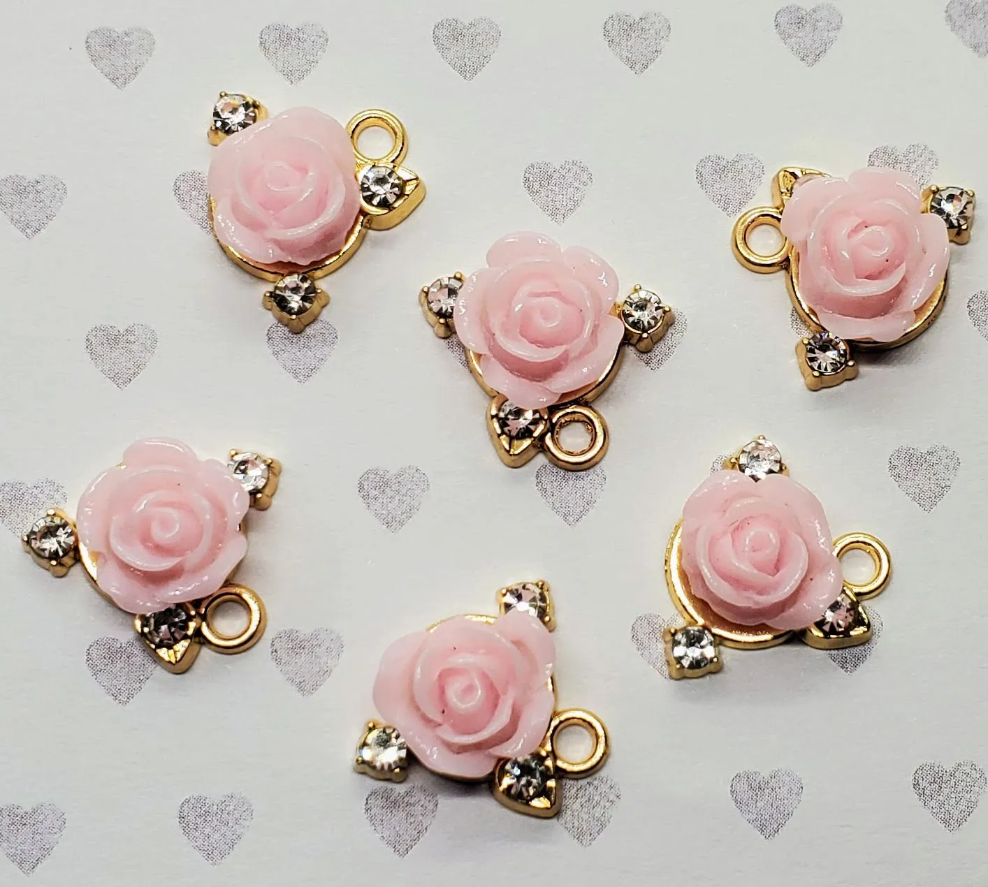 Light Rose Gold Pink Acrylic Rose Connector Charms (6) - L1037