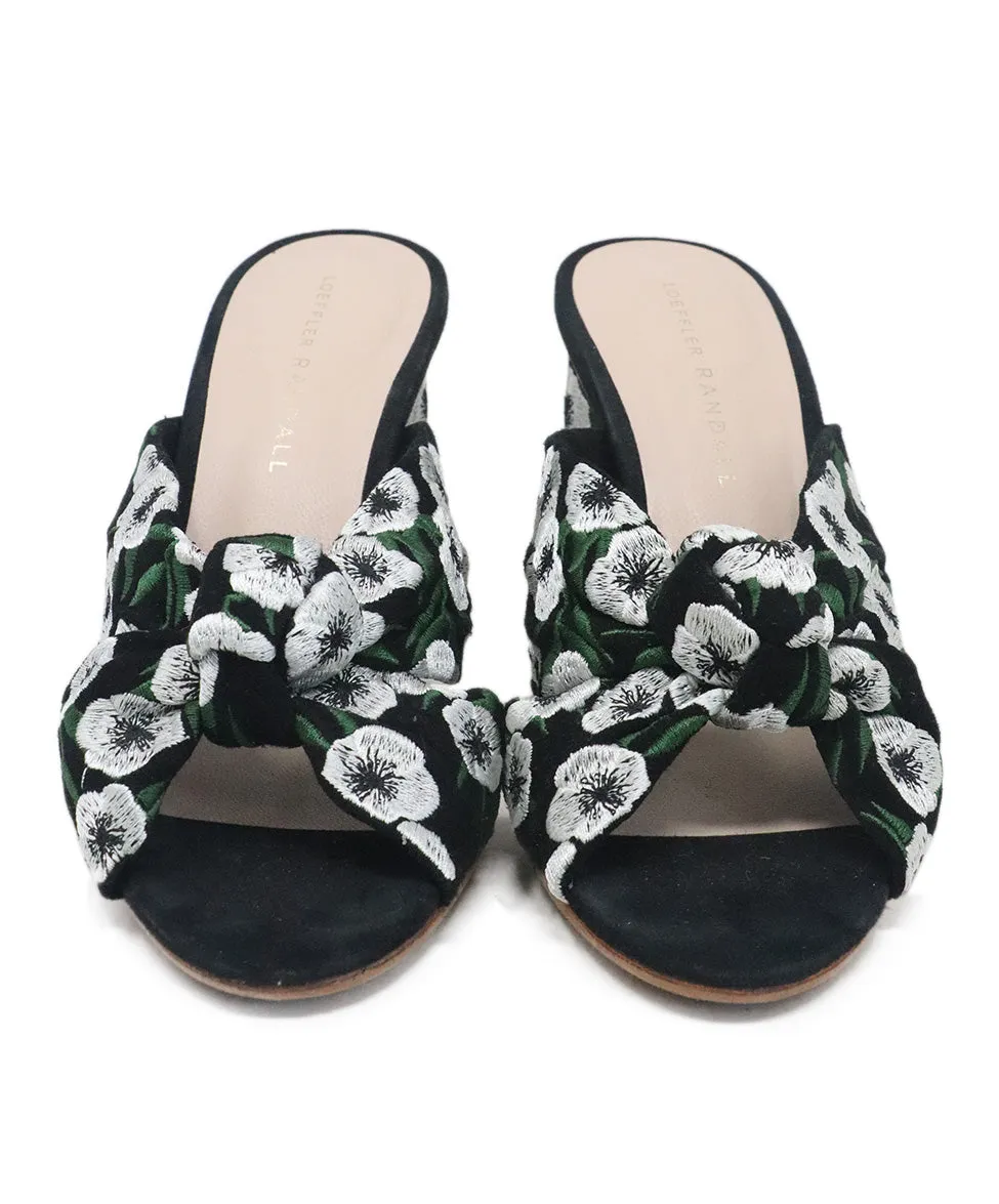 Loeffler Randall Black Heels w/ Green & White Floral Embroidery sz 7