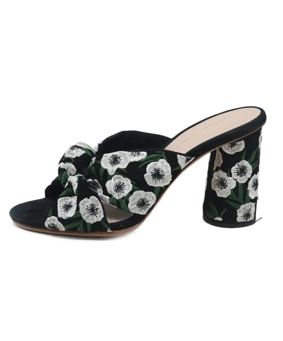 Loeffler Randall Black Heels w/ Green & White Floral Embroidery sz 7