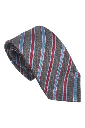 LOEWE 100% Silk Brown Tie Red Blue And White Stripes Repeat (60" L | W 3.3")