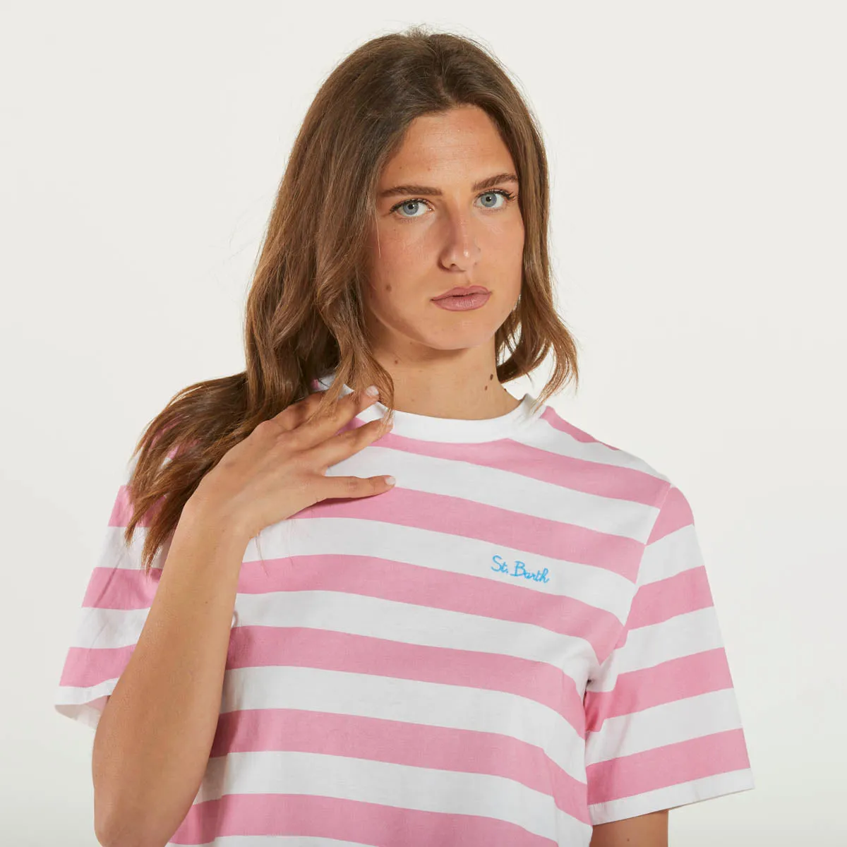 Mc2 Saint Barth t-shirt stripes pop bianca e rosa