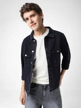 Men's Black Regular Fit Washed Full Sleeve Denim Jacket