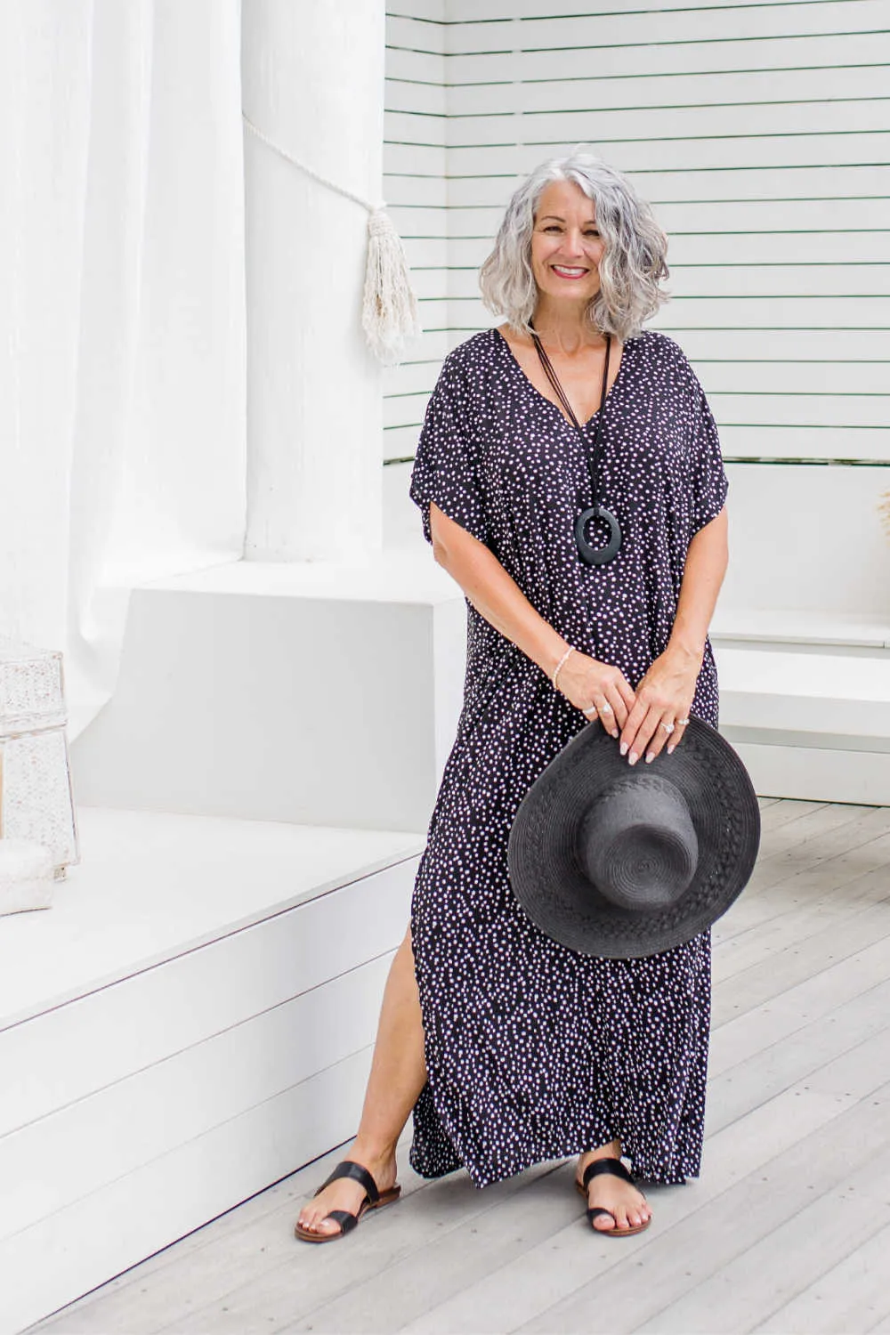 Messy Polka Maxi Dress - Black