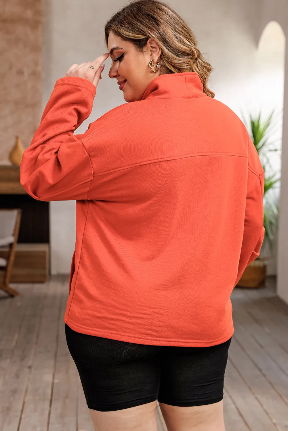 Plus Size Zip-Up Dropped Shoulder Sweatshirt for Women: Comfortable and Stylish