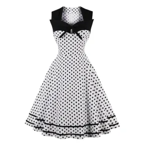 Polka Dot Women Retro Dress Female Sleeveless 1950s 60s