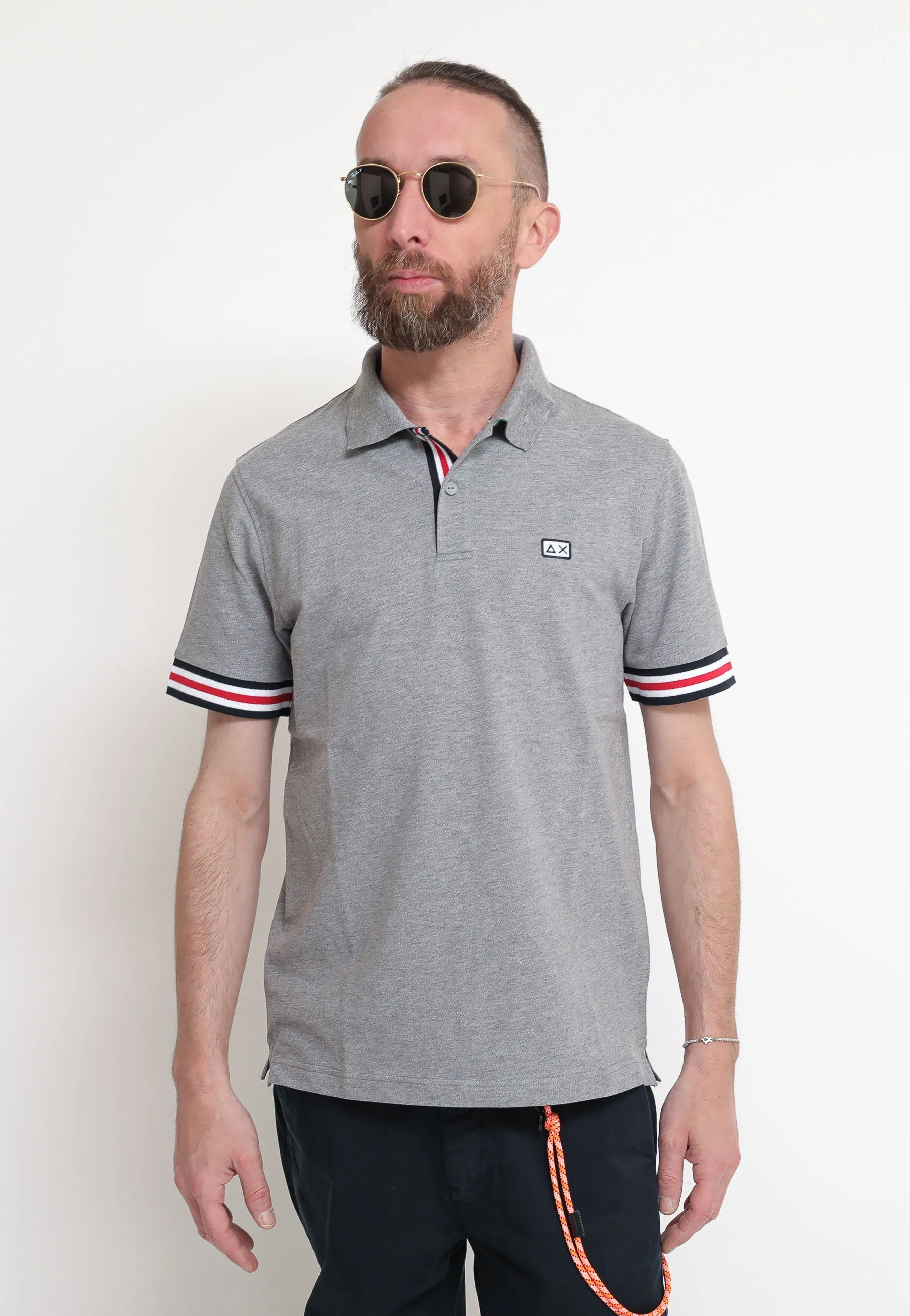 Polo Stripes On Front Placket & Cuffs El - Grigio Medio