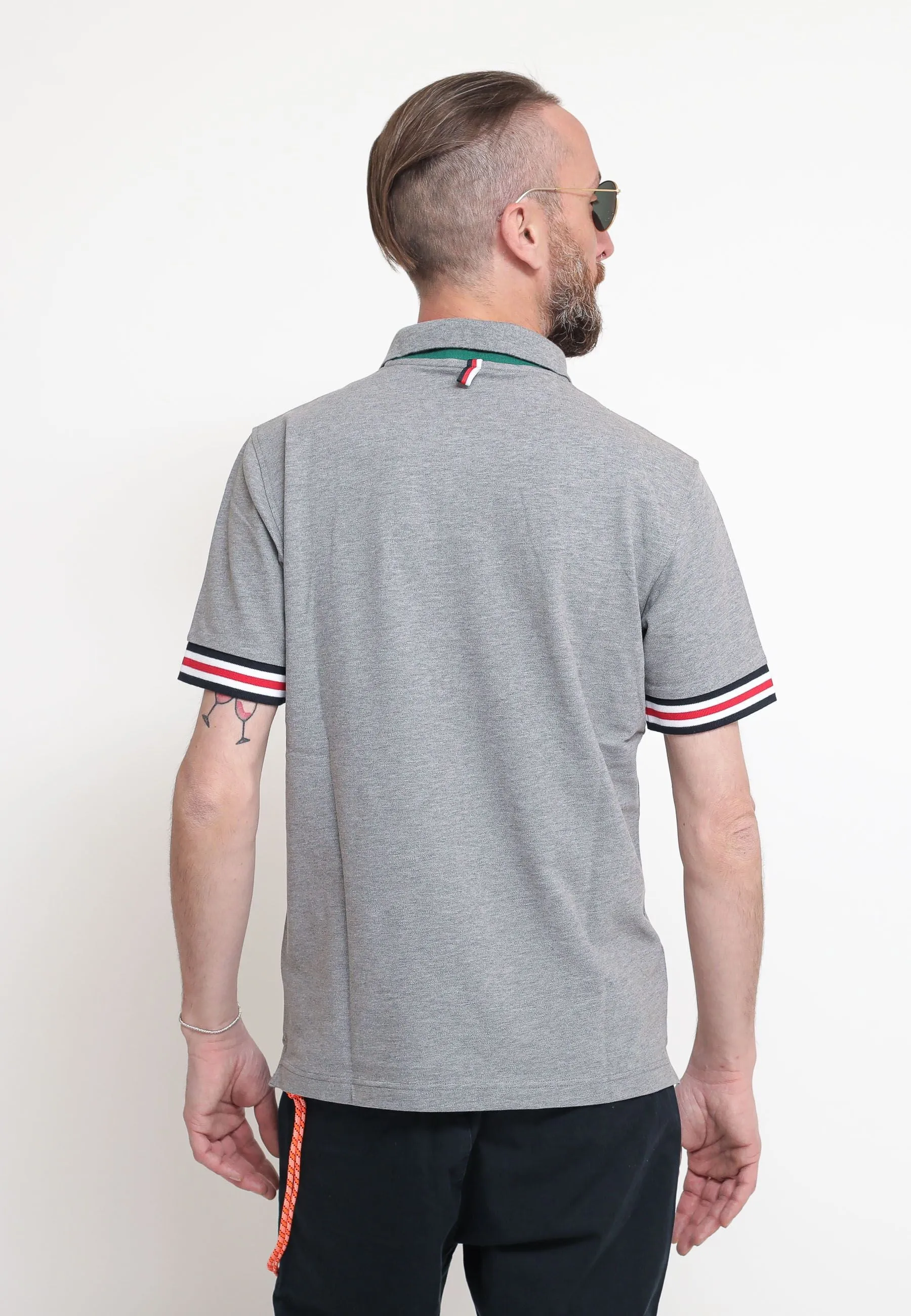 Polo Stripes On Front Placket & Cuffs El - Grigio Medio