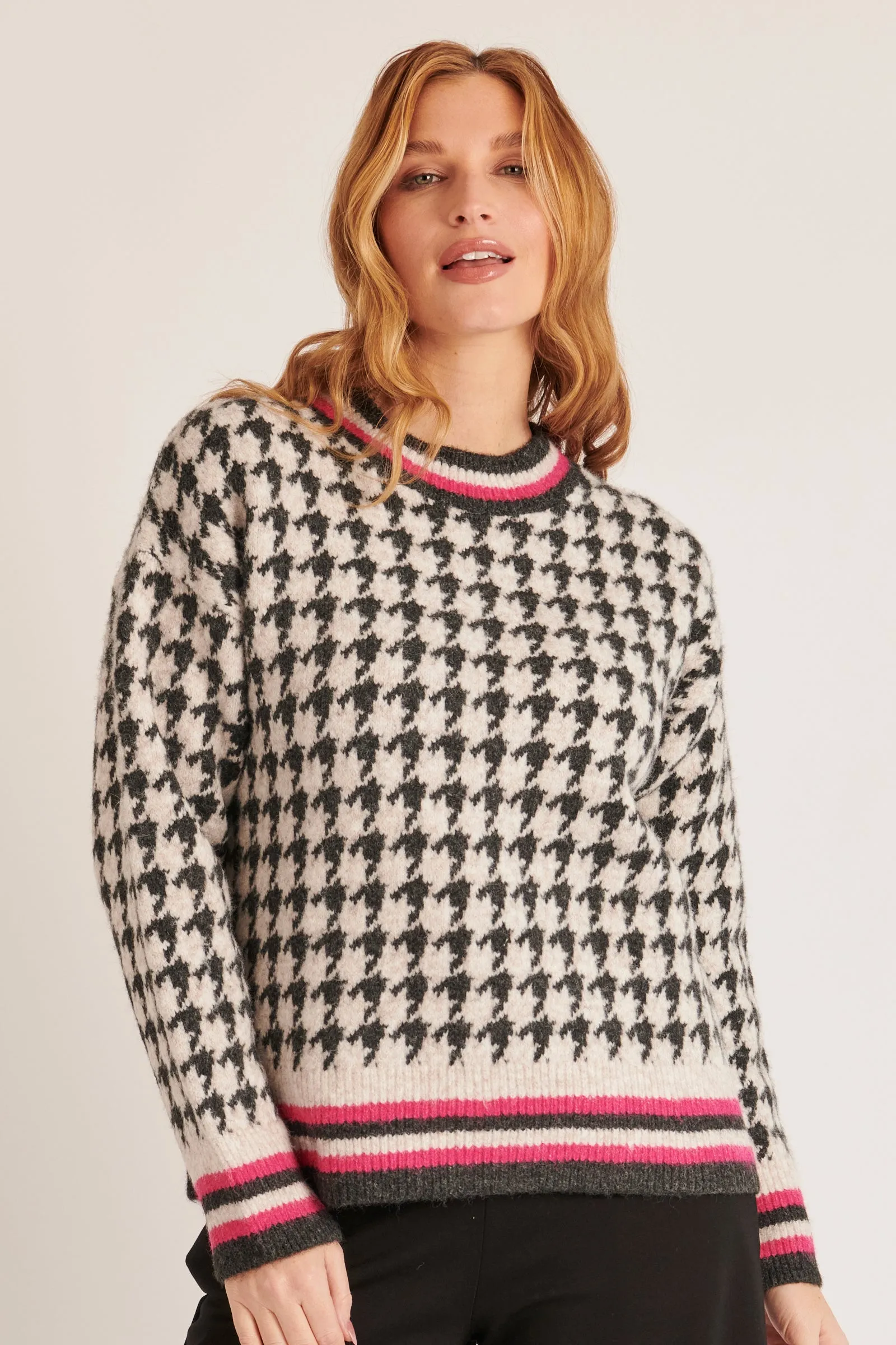 Scoop Neck Jumper - Houndstooth